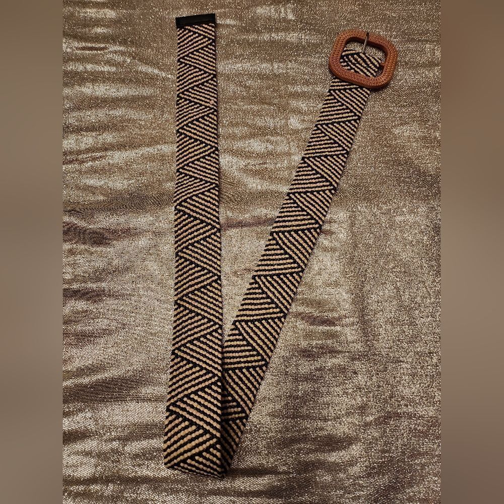 Geometric Patterned Belt with Faux Wooden Buckle